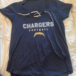 NFL Chargers Navy Blue V-Neck Football Top with Yellow Logo